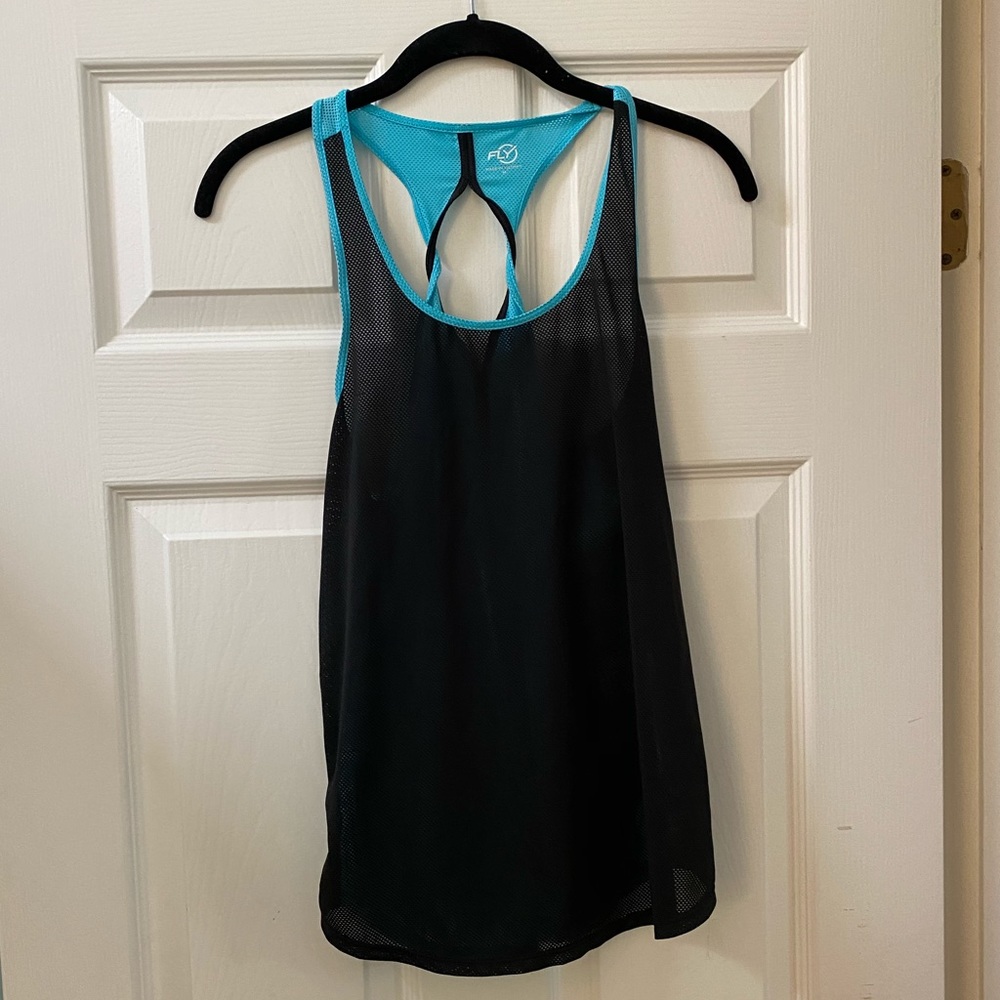 Flywheel Black and Aqua Twist Back Tank
